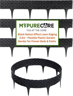 Flexible Black Rattan Effect Lawn Edging 2.4m - Flexible Plastic Garden Border Easy Install Edging for Grass, Gravel and Landscape