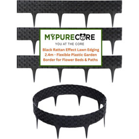 Flexible Black Rattan Effect Lawn Edging 2.4m - Flexible Plastic Garden Border Easy Install Edging for Grass, Gravel and Landscape