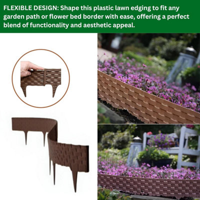 Flexible BrownRattan Effect Lawn Edging 2.4m - Flexible Plastic Garden ...
