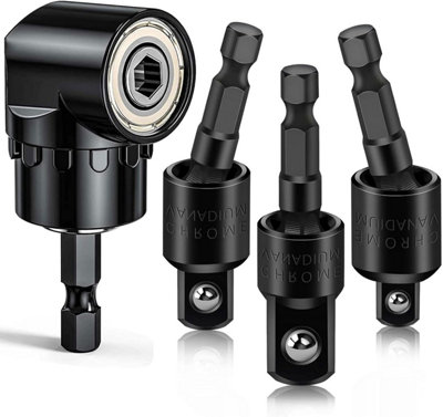 Flexible drill bit extension set with right angle attachment, 360 ...