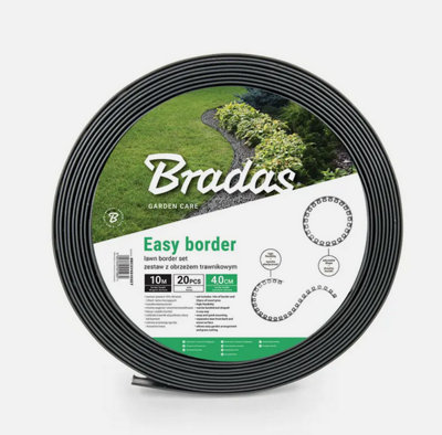 FLEXIBLE GARDEN BORDER GRASS LAWN PATH EDGING WITH PLASTIC PEGS 40mm Black  10m + 20 Pegs