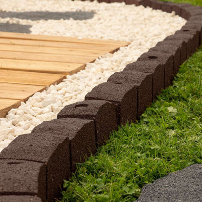 Flexible Lawn Edging Stone Garden Border Grass Pathways Plot Flowerbed Raised Rubber Borders Brown 1.2m - Pack of 8