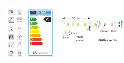 Flexible LED strip 30W 5 meters 600 LED - LED Colour Warm White - 3