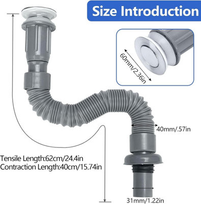 Flexible Waste Pipe, 40mm Sink Waste Pipe Waste Trap Sink Waste Kit ...
