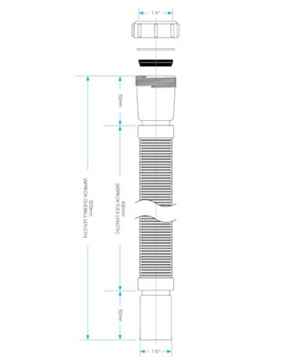 Flexible Waste Pipe Connector 1.1/2 Inch Outlet - 40mm Compression x Plain Spigot Waste Pipe Flexible Drain Pipe