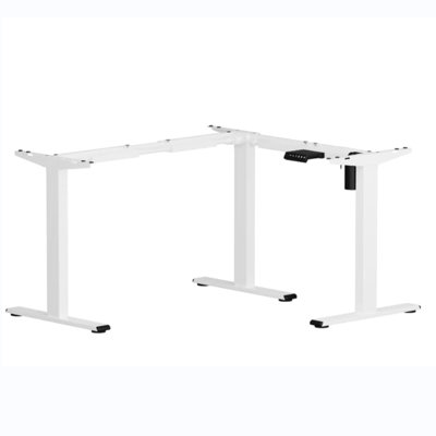 FlexiSpot Adjustable Height Standing Electric Corner Table Stand White with 3 Legs