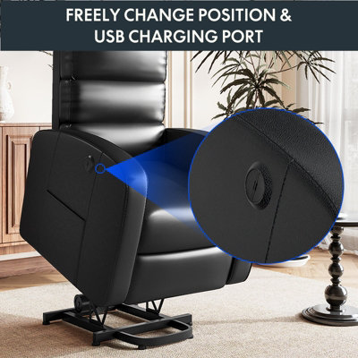 FlexiSpot Electric Riser Recliner With Massage in Black Leather