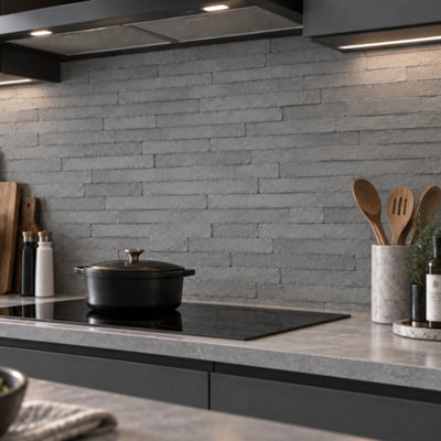 Flexistone Grey Line Stone Peel & Stick Stone Wall Panels 400mm x 300mm ...