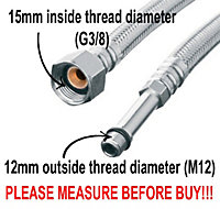 Flexitaly 100cm Flexi Flexible Kitchen Basin MonoBloc Tap Connector Hose Pipe M12 x 3/8 BSP
