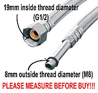 Flexitaly 100cm Long M8 x 1/2 Inch BSP Flexible Tap Connector Faucet Tail Hose Water Pipe