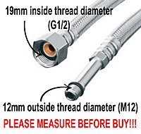 Flexitaly 20cm Long M12 x 1/2 Inch BSP Flexible Tap Connector Faucet Tail Hose Water Pipe