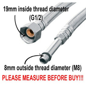 Flexitaly 20cm Long M8 x 1/2 Inch BSP Flexible Tap Connector Faucet Tail Hose Water Pipe