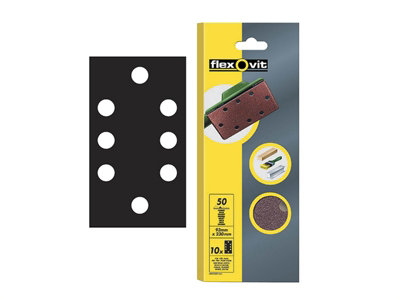 Flexovit 63642526337 1/3 Sanding Sheets Perforated Coarse 50 Grit (Pack 10) FLV26337