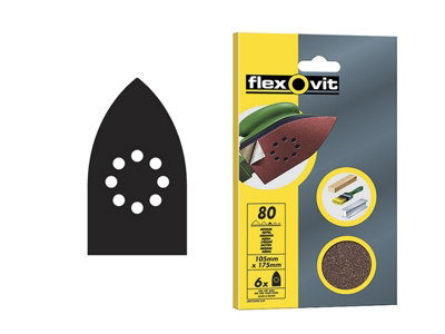 Flexovit 63642526404 Detail Hook & Loop Sanding Sheets 105x175mm Medium 80G (Pack 6) FLV26404