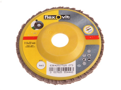 Flexovit 63642527526 Flap Disc For Angle Grinders 115mm 80G FLV27526
