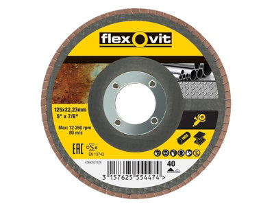 Flexovit 63642527528 Flap Disc For Angle Grinders 125mm 40G FLV27528