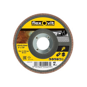 Flexovit 63642527528 Flap Disc For Angle Grinders 125mm 40G FLV27528