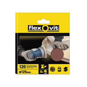 Flexovit - Hook & Loop Sanding Disc 125mm Fine 120G 8 Holes (Pack 6)