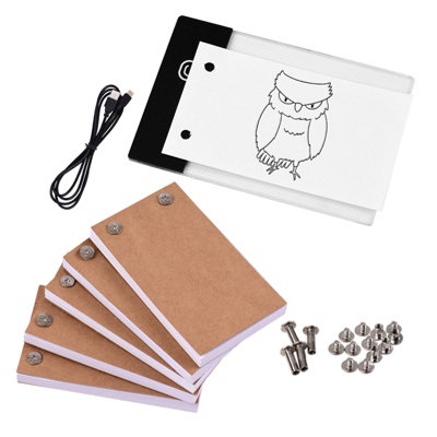 Flip book kit with light pad for drawing, tracing, animation, sketching, cartoon creation