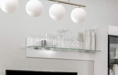 Floating Glass Shelf Display Storage 100cm 1m LEDs White Gloss Wall ...