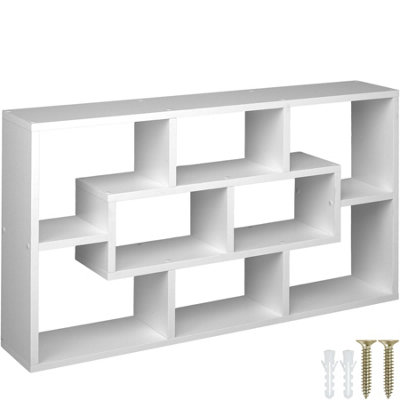 Floating Shelf Cassandra - retro style, 8 compartments, invisible installation, 85 x 48 x 16 cm - white