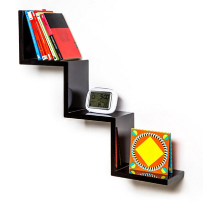 Floating Shelf Laura - Retro Design Wall Shelving Unit - Black 