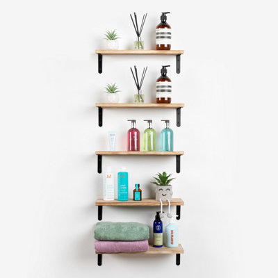 Floating Shelf Wall Mounted 5 Wood Shelves With Metal Brackets