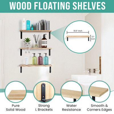 Floating Shelf Wall Mounted 5 Wood Shelves With Metal Brackets