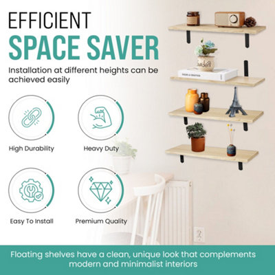 Floating Shelf Wall Mounted 5 Wood Shelves With Metal Brackets