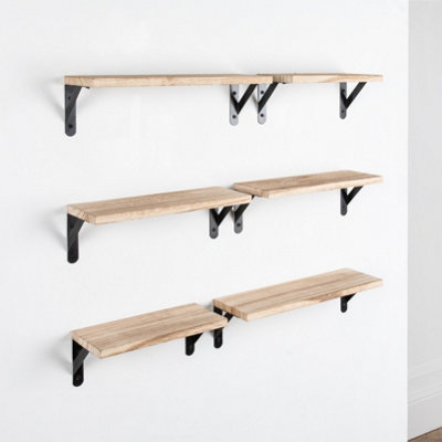 Floating Shelf Wall Mounted 6 Wood Shelves With Metal Brackets