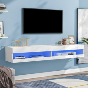 Floating TV Stand with LED Lights High Gloss Modern Storage Shelf