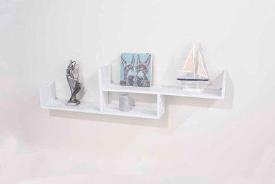 floating two tier wall shelf - matt white