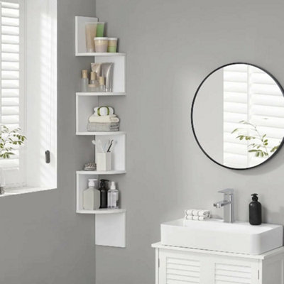 Floating Wall Corner Shelf, Decorative Bookshelf 5 Tier White