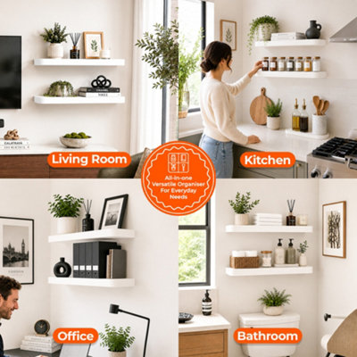 Floating Wall Shelf With Rounded Corners 60cm White Set of 2