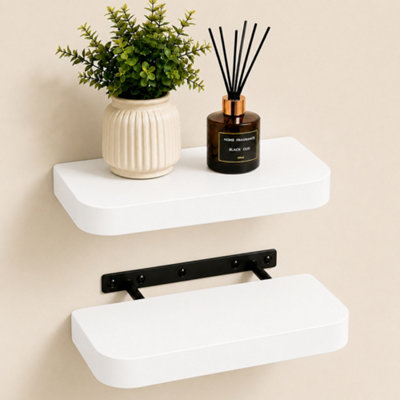 Floating Wall Shelves With Round Corners 40cm Set of 2 White