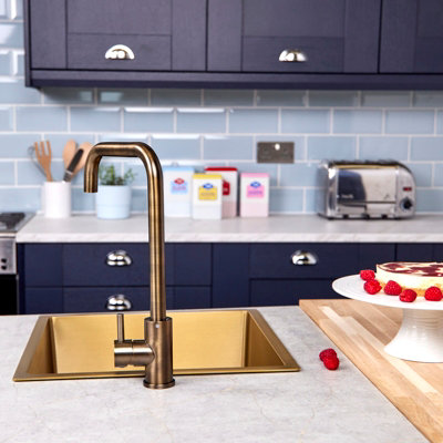 Flode Dellen Single Lever Kitchen Sink Mixer Tap with Swivel Spout Square Neck Design Antique Brass Finish