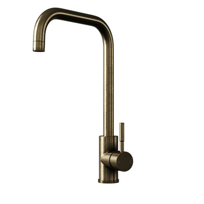 Flode Dellen Single Lever Kitchen Sink Mixer Tap with Swivel Spout Square Neck Design Antique Brass Finish