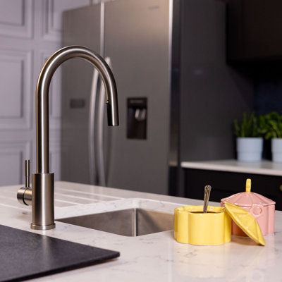Flode Dolja Kitchen Sink Mixer with Concealed Pull Out Hose and Spray Head Brushed Steel