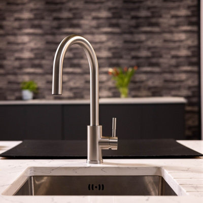 Flode Dolja Kitchen Sink Mixer with Concealed Pull Out Hose and Spray Head Brushed Steel