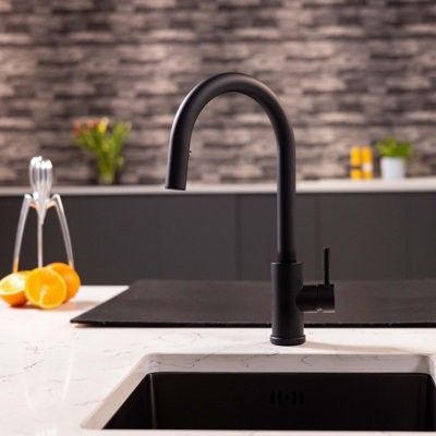 Flode Dolja Kitchen Sink Mixer with Concealed Pull Out Hose and Spray Head Matt Black