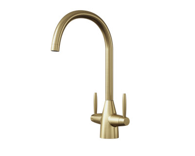 flode Drammen Dual Lever Kitchen Mixer Tap Brushed Brass Finish