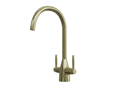 flode Drammen Dual Lever Kitchen Mixer Tap Polished Brass Finish