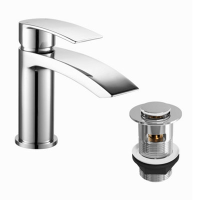 Flode Falun Mono Basin Mixer Tap with Waste Slotted Push Button Click-Clack Chrome