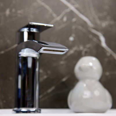 Flode Falun Mono Basin Mixer Tap with Waste Slotted Push Button Click-Clack Chrome