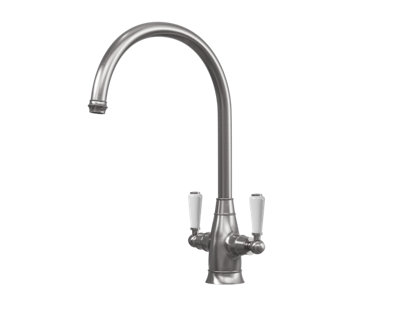 flode Halden - Dual Lever Kitchen Sink Mixer Tap with Swivel Spout -Pewter Finish