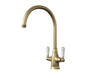 flode Halden - Dual Lever Kitchen Sink Mixer Tap with Swivel Spout - Polished Brass Finish