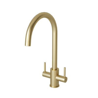 flode Hammerfest - Dual Lever Kitchen Mixer Tap - Brushed Brass Finish