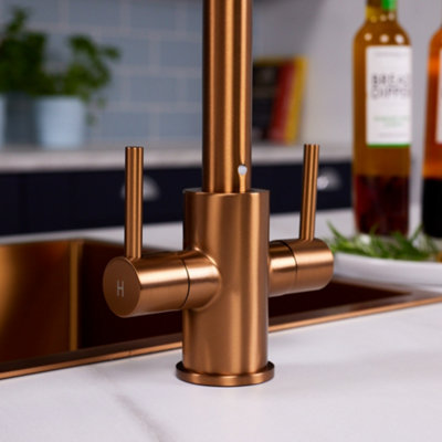 flode Hammerfest - Dual Lever Kitchen Mixer Tap - Brushed Copper Finish
