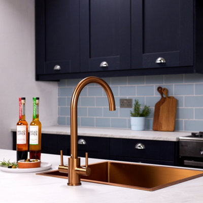 flode Hammerfest - Dual Lever Kitchen Mixer Tap - Brushed Copper Finish