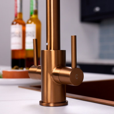 flode Hammerfest - Dual Lever Kitchen Mixer Tap - Brushed Copper Finish